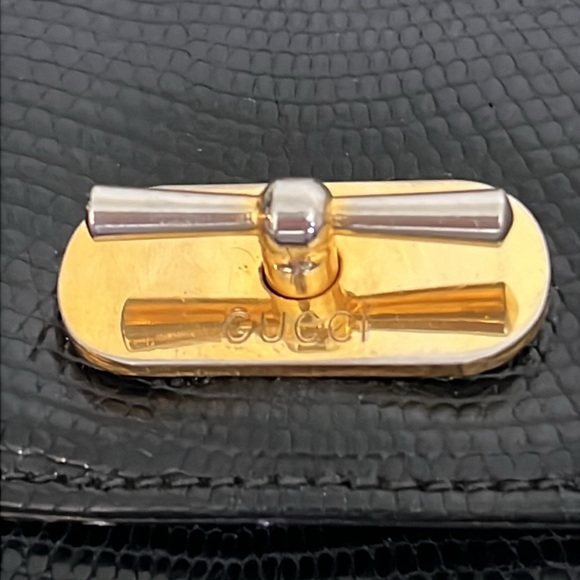 Vintage 60s 70s  Gucci Black Leather Women's Bag lizard skin purse - Picture 10 of 16